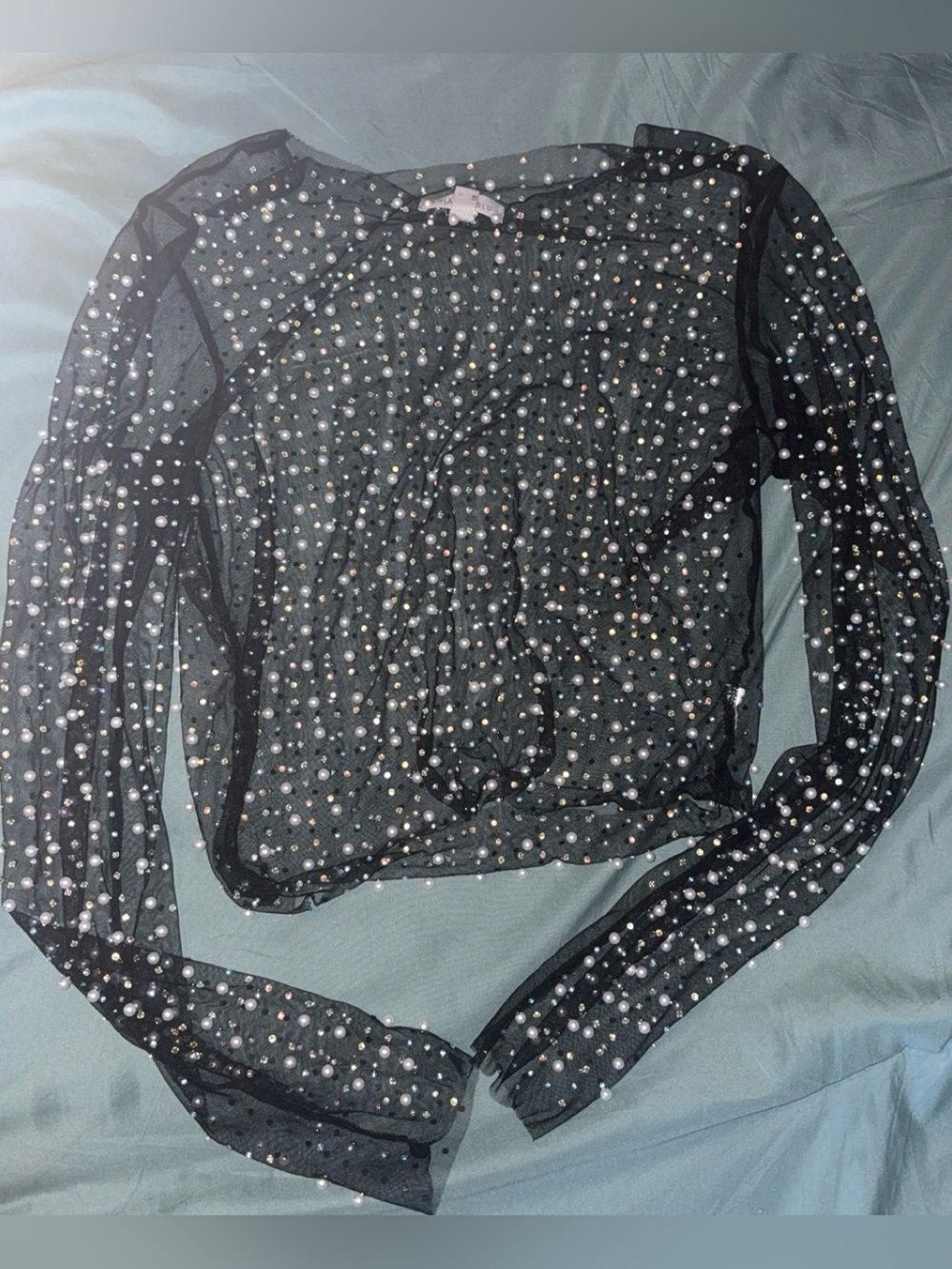 Bedazzled mesh/sheer top
